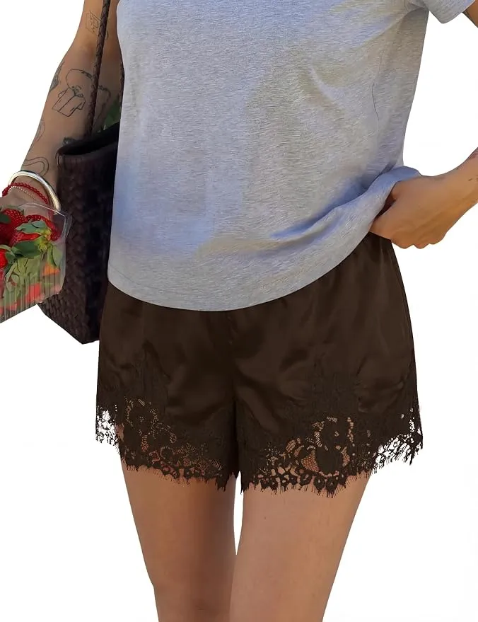 LOMON Satin Lace Shorts